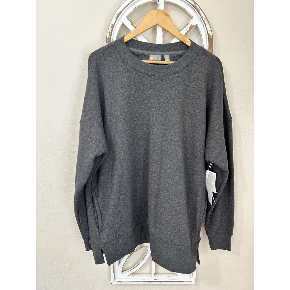Zella size XXL Gray Soft Fur Lined Pockets Side Slits Cozy Charcoal Sweatshirt